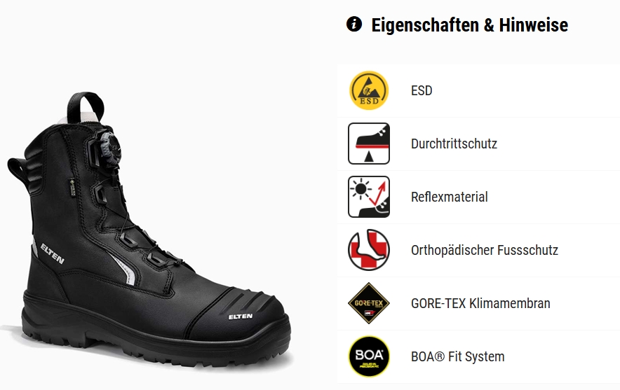 ELTEN Feuerwehrstiefel (Form C) FRASER Pro BOA® GTX High ESD HI3 CI Typ F1PA