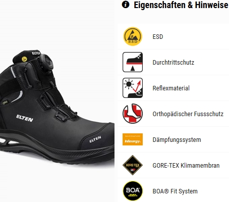ELTEN Sicherheitsstiefel TERENCE XXG PRO BOA® GTX black Mid ESD S3S HI CI
