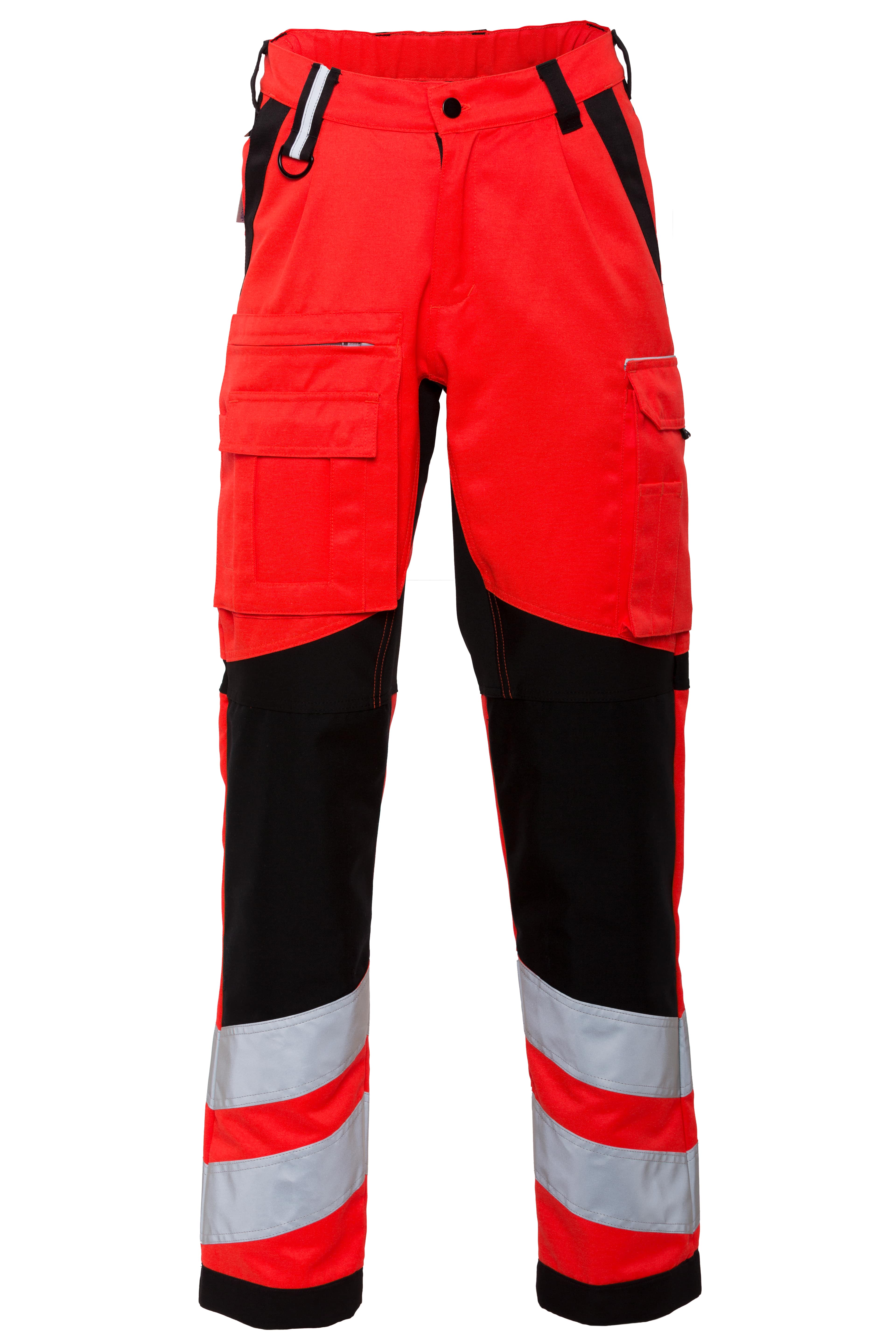 RESCUEWEAR UNISEX HOSE STRETCH HIVIS Klasse 1 Leuchtrot / Schwarz